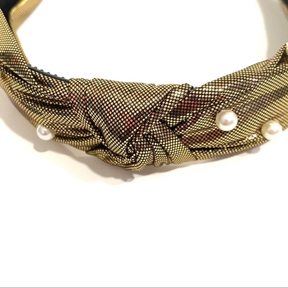 Headband Black Gold Pearl Shimmer Top Knot - Picture 2 of 3